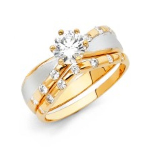 14K Gold CZ Wedding Band Only - Picture 1 of 1